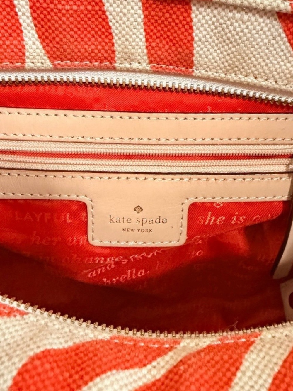 Kate Spade Orange and Cream Zebra-Print Hobo Bag with Beige Handles - Picture 4 of 8